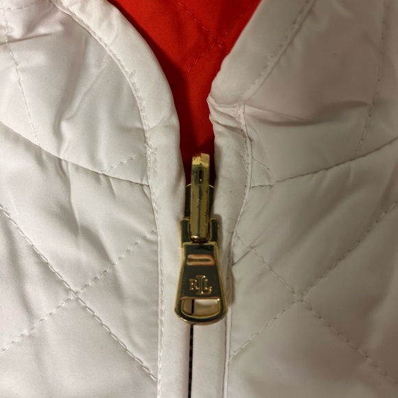 Ralph Lauren Vest- White‎ Quilted Orange Lining Full Zip Women Medium - Picture 4 of 13